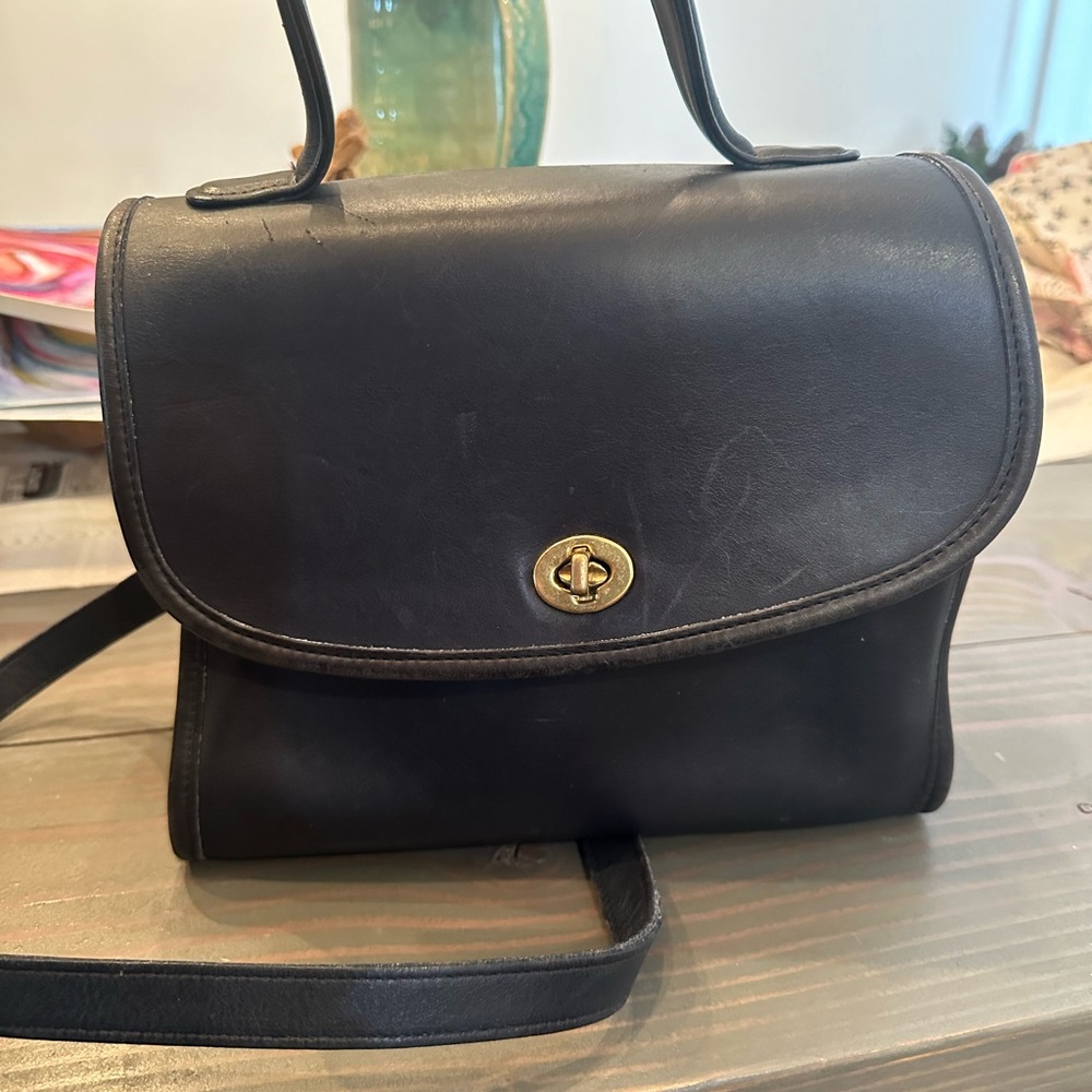 VTG Coach Manor Top Handle Turn Lock Satchel Bag 9977 navy